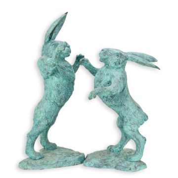 A PAIR OF TWO BRONZE BOXING HARES