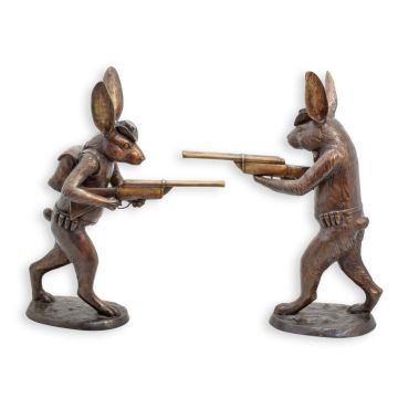 A PAIR OF TWO BRONZE HUNTING HARES