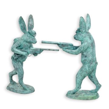 A PAIR OF TWO BRONZE HUNTING HARES