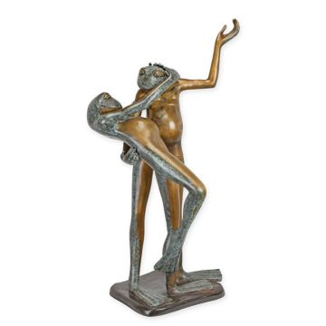A BRONZE SCULPTURE OF TWO DANCING FROGS