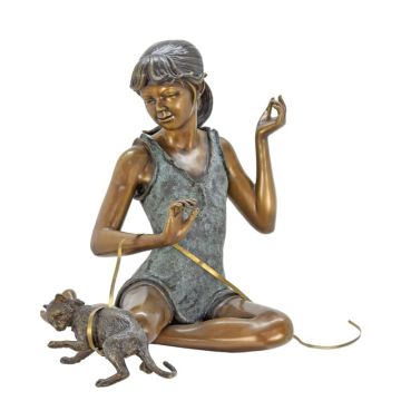 A BRONZE SCULPTURE OF A GIRL WITH CAT