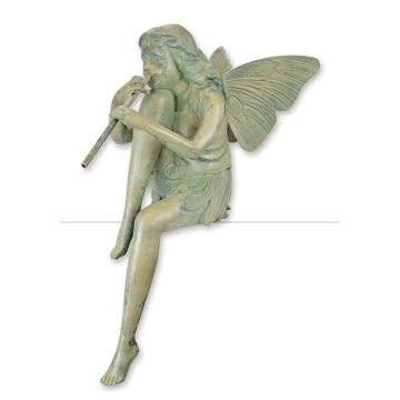A BRONZE SCULPTURE OF A SEATED FAIRY PLAYING FLUTE