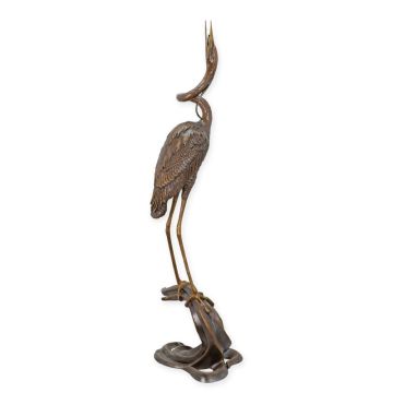 A BRONZE HERON FOUNTAIN