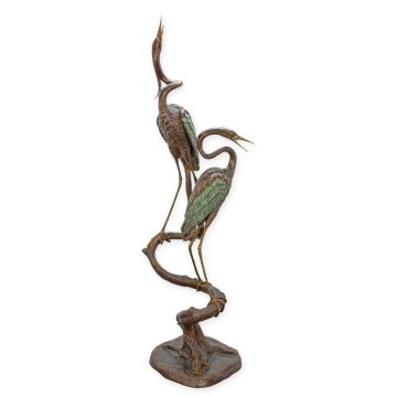 A BRONZE TWO HERONS FOUNTAIN