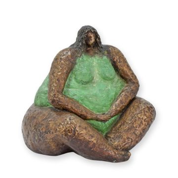 A BRONZE SCULPTURE OF A FAT LADY SITTING