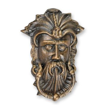 A CAST IRON VIKING FACE DOOR KNOCKER
