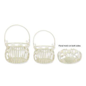 A PAIR OF IRON BASKETS - OLD WHITE