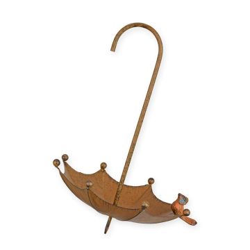 AN UMBRELLA SHAPED BIRD FEEDER