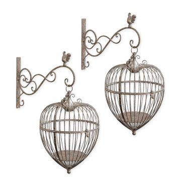 A PAIR OF WALL MOUNT IRON BIRDCAGES