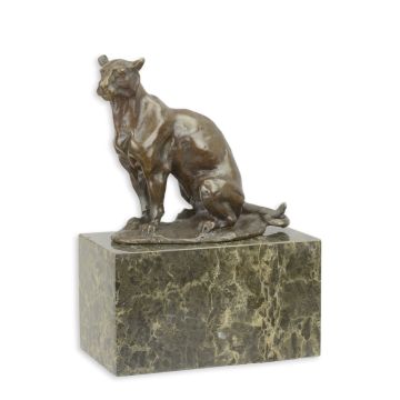 BRONZEN BEELD VAN EEN ZITTENDE PANTER