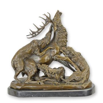 A BRONZE SCULPTURE OF THE DEER HUNT