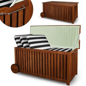 Kussenbox acaciahout 124x52x58cm met Wielen