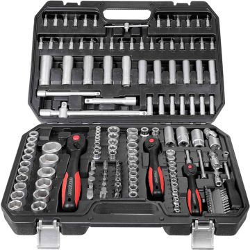 Toolbox - Gereedschap set 222 delig - Chroom-Vanadium en handschoenen