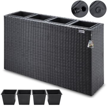 Polyrattan Bloembak 4 delig - Zwart - 95 x 27 x 60 cm