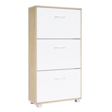 Schoenenkast Eiken-Wit 115x60x24cm 3 Kleppen