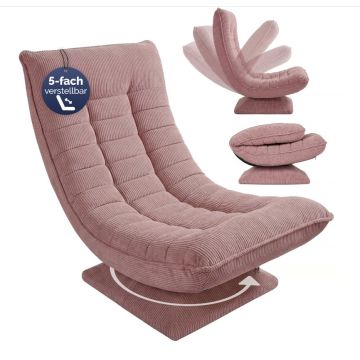 Fauteuil Aberdeen donkerroze ribstof, 5-standen verstelbaar, 360° draaibaar, inklapbaar