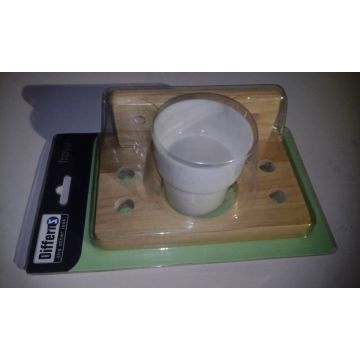 Houten tandenborstelhouder met kunststof beker