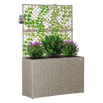Polyrattan Bloembak met Latwerk Crème