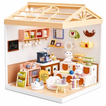 Dreamy mini house Katten Café cat cafe met ledlamp DIY Modelbouw Knutselen
