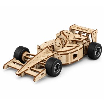 C.M. Formule 1 Raceauto met Pull-Back Versnellingsmechanisme Houten DIY Modelbouw