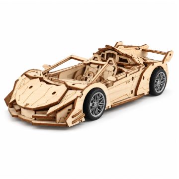 C.M. Cabrio Sportwagen 119-delig met pull-back mechanisme Houten DIY Modelbouw
