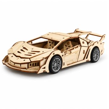 C.M. Sportwagen met pull-back mechanisme 114-delig Houten DIY Modelbouw