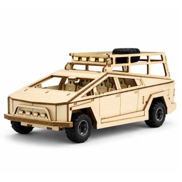 C.M. SUV Terreinwagen met Pull-Back Mechanisme Houten DIY Modelbouw