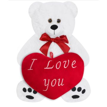 Knuffelbeer Wit 50cm met HartKussen 32cm 