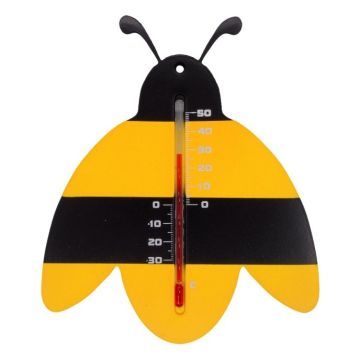 Kunststof Muurthermometer 15cm Zwart Gele Bij voor Binnen en Buiten