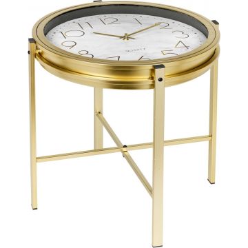 Bijzettafel Salontafel rond 42 cm met klok goudkleurig
