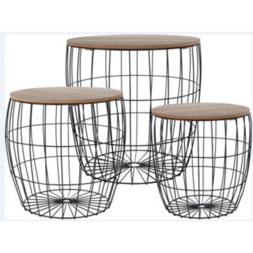 Bijzettafel Salontafel metalen draadframe en MDF tafelblad set 3