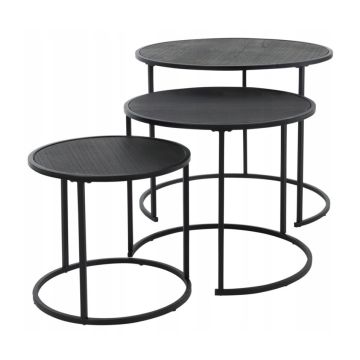 Bijzettafel Salontafel metalen frame en MDF tafelblad Zwart set van 3