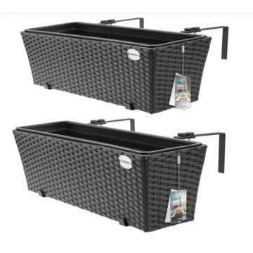 Polyrotan Balkonbak Set van 2 Zwart