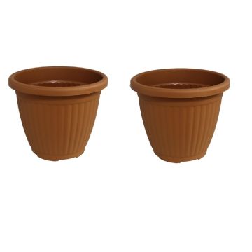 Bloempot Terra voor binnen & buiten - hoogwaardig kunststof - Ø 16 x H 13 cm - set 2 stuks