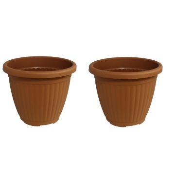 Bloempot Terra voor binnen & buiten - hoogwaardig kunststof - Ø 20 x H 16 cm - set 2 stuks