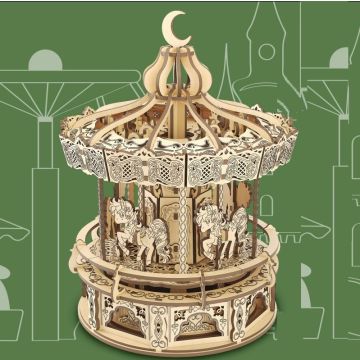 PlayfulMario Carrousel met muziek Houten Modelbouwset 274 Onderdelen Modelbouw