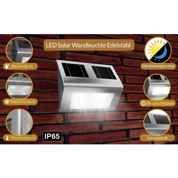 Wandlamp Buiten Zilver RVS 140x95x25mm Zonne-energie