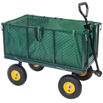 Transportwagen 550 kg Groen 110x75x52cm met 4 luchtbanden & dekzeil
