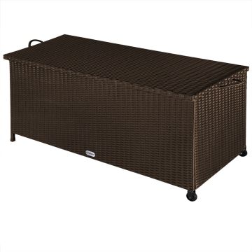 Polyrattan Kussenbox Bruin 122x56x61cm met Wielen
