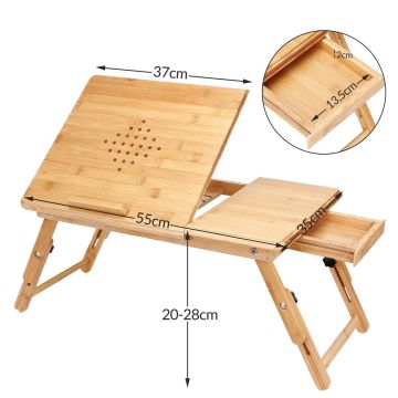 Laptoptafel Bamboe 55x28x35cm ventilatiegaten & lade