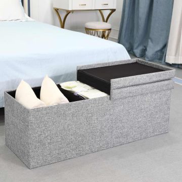 Opvouwbare Zitbank met opbergruimte en deksel - 115cm - Lichtgrijs