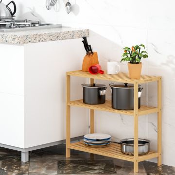 Opbergrek - Halkast - Keukenrek - Schoenenrek Bamboe met 3 vaste planken 