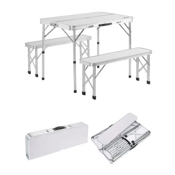 Campingtafel 3-delig Wit Aluminium Inklapbaar