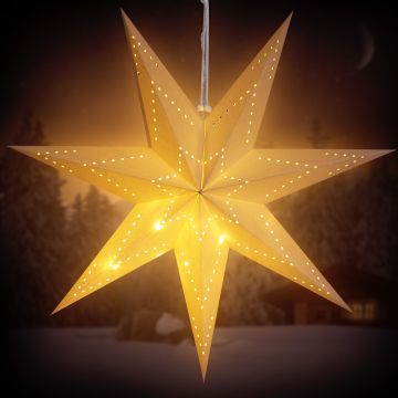 Kerstster Papier LED Crème Ø60cm 7 Punten Gaatjes
