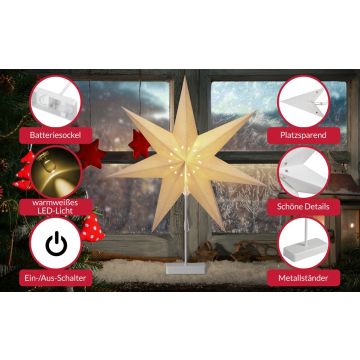 Kerstster Papier LED Wit Sterretjes incl Standaard