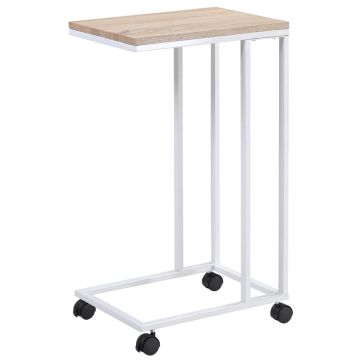 Bijzettafel met wieltjes - 40x30x65 cm – wit frame hout – bank, sofa, bed