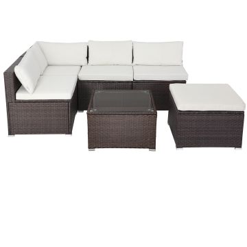 Polyrotan XL Lounge Bruin/Crème met dikke rugkussens