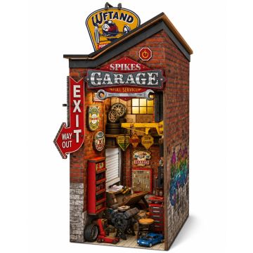 PlayfulMario Booknook Garage met verlichting Houten Modelbouw 164 Onderdelen