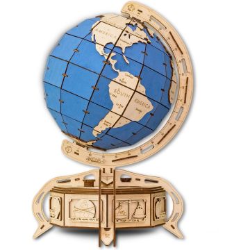 Eco Wood Art Globe Wereldbol Houten Modelbouw Blauw DIY Knutselen