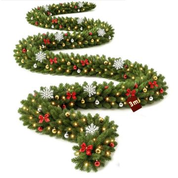 Premium kerstguirlande 3m met lichtsnoer en decoratie